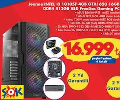 ASUS JEANNE INTEL I3 10105F 4GB GTX1650 16GB DDR4 512GB SSD FREEDOS GAMİNG PC OYUN BİLGİSAYARI